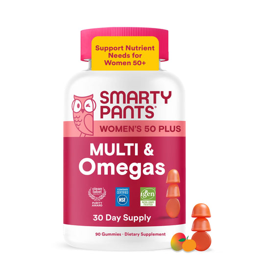 SmartyPants envase frontal Women’s Plus 50+ con información clara y conveniencia