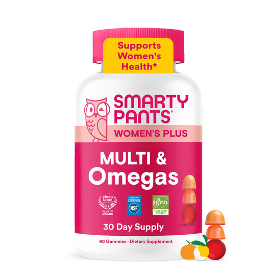 Envase frontal SmartyPants con 90 gomitas, ofrece conveniencia diaria