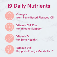 Etiqueta con lista de ingredientes de SmartyPants destacando folato metilado y Omega‑3 ALA