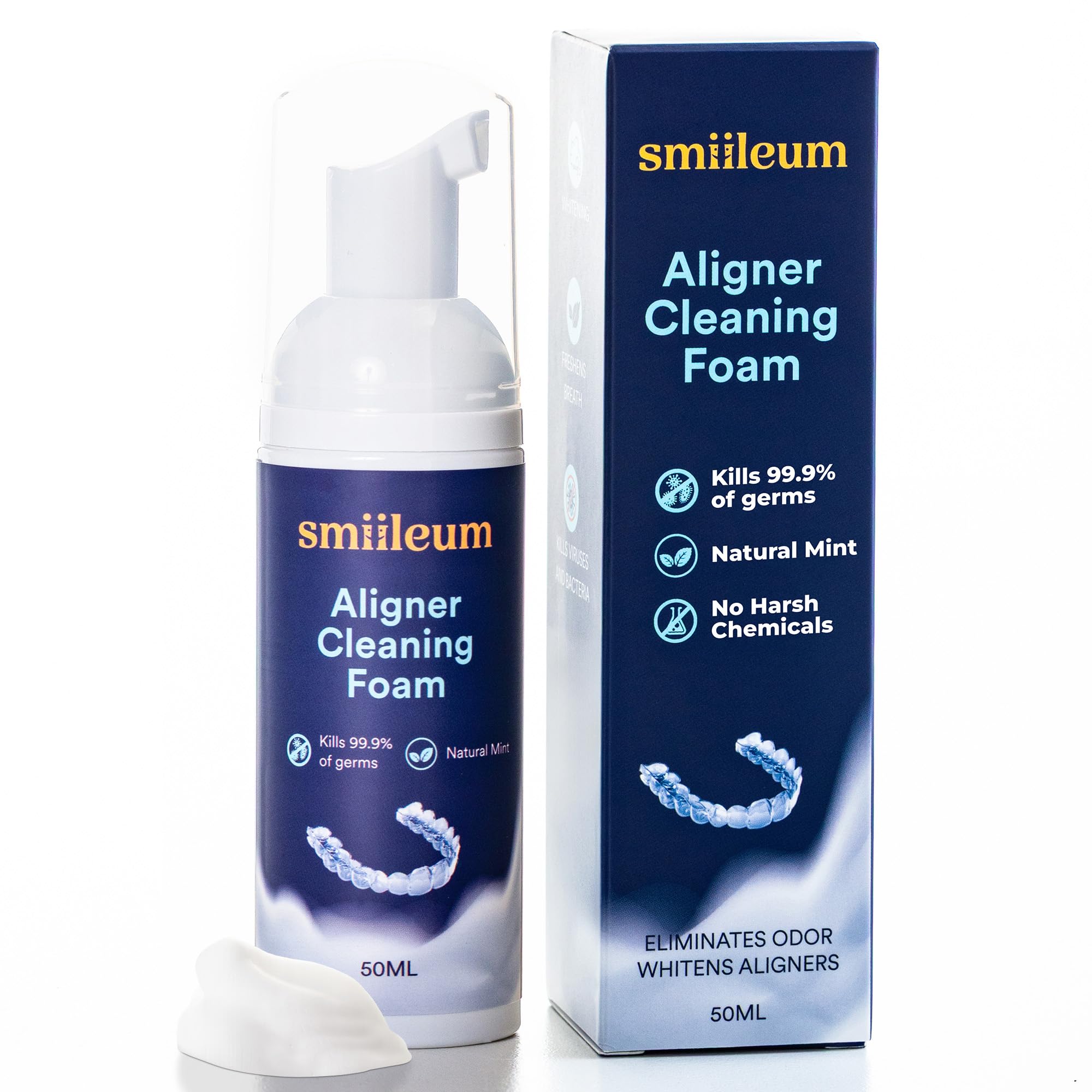 Smiileum frontal del envase mostrando el diseño y beneficio de limpieza rápida