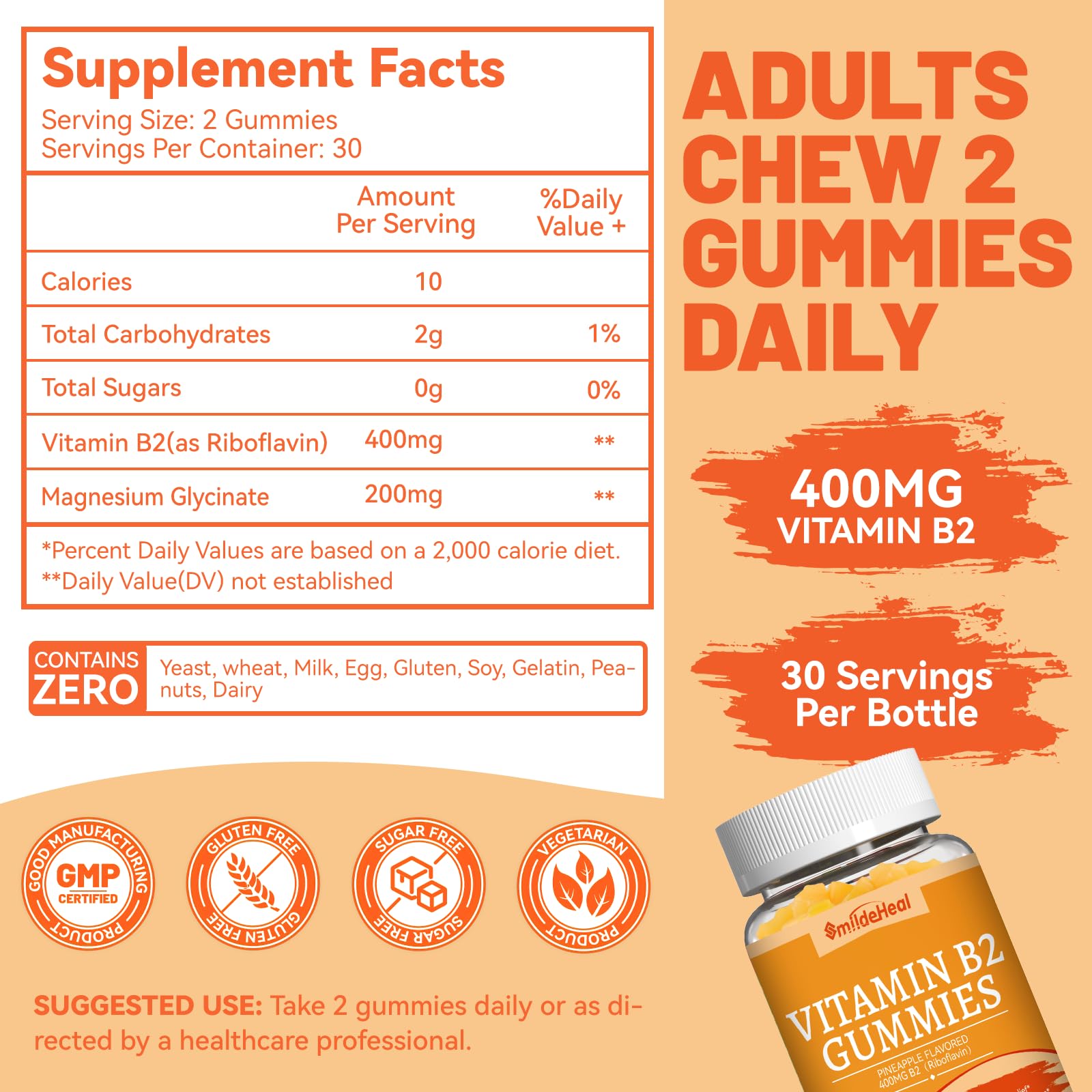 SmildeHeal etiqueta clara con ingredientes en el envase