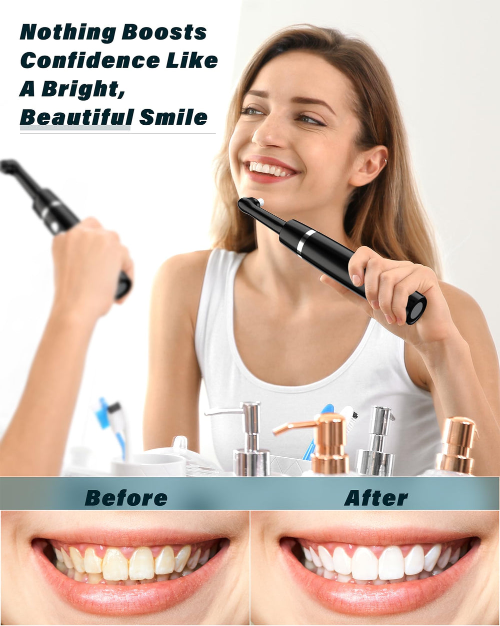 Smile-Aid persona usando el pulidor para una limpieza cómoda y visible