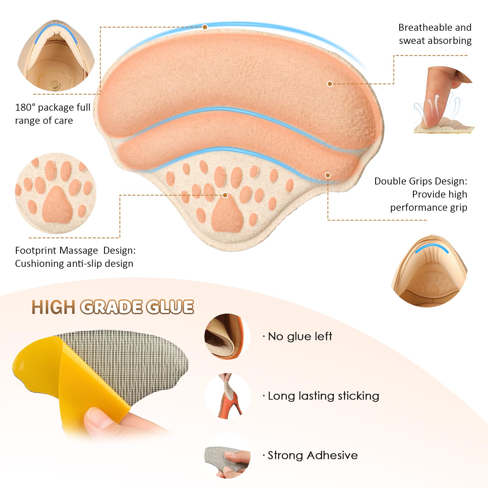 SmileFeet Club almohadilla instalada en el talón de un zapato de tacón mejorando sujeción