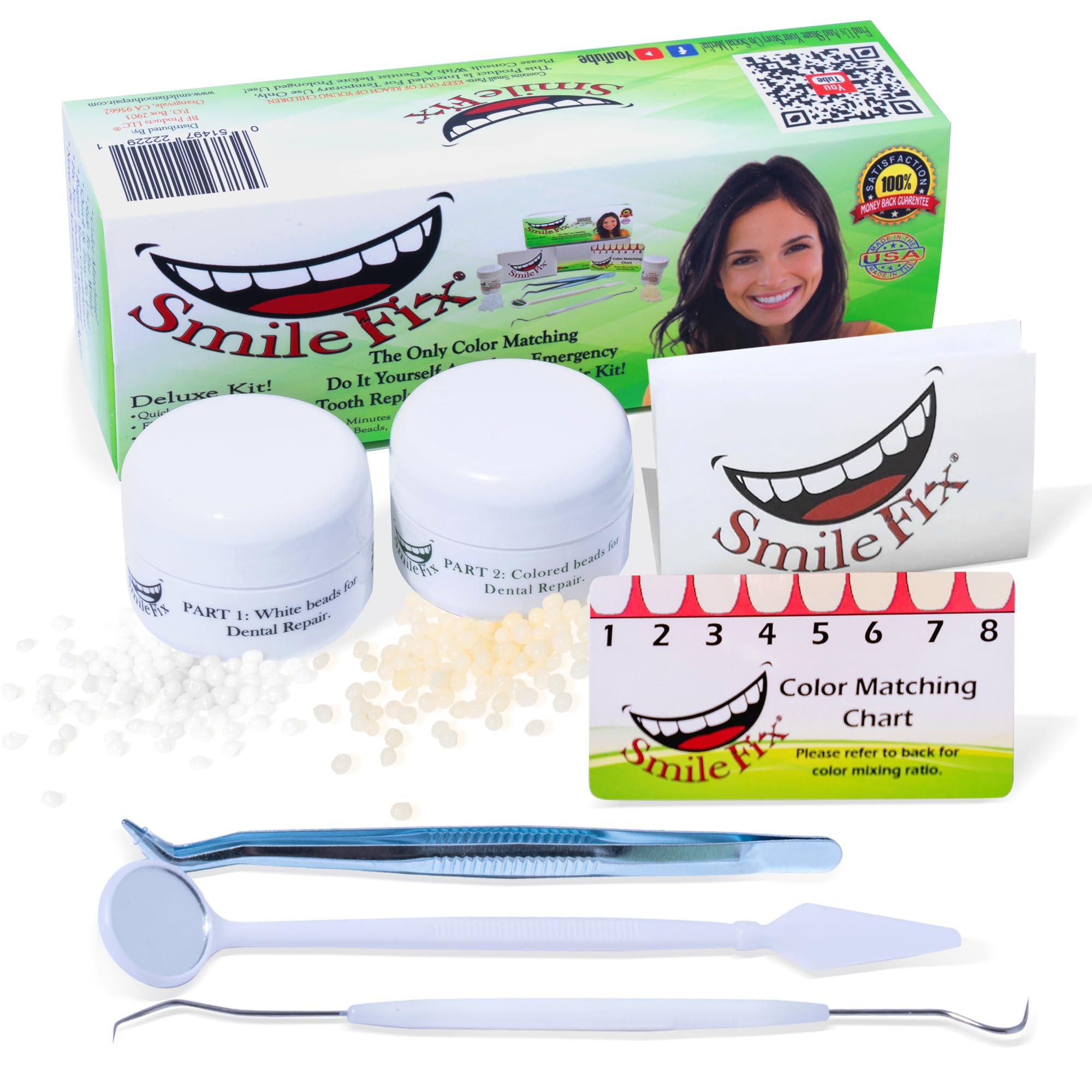 SmileFix empaque frontal mostrando kit completo y confianza restaurada