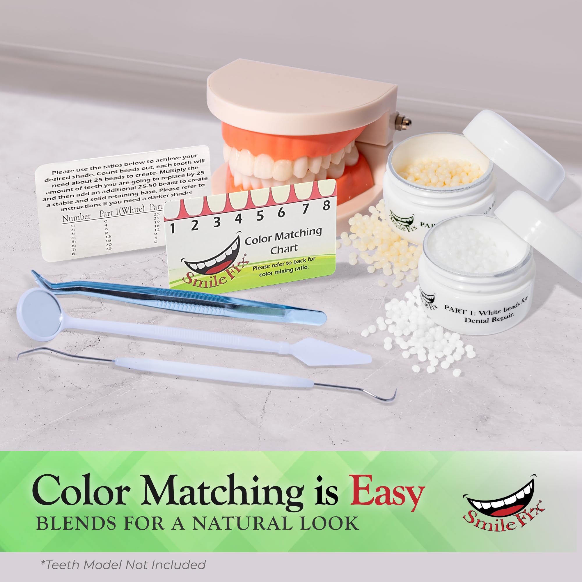 SmileFix etiqueta con instrucciones y opciones de color para precisión