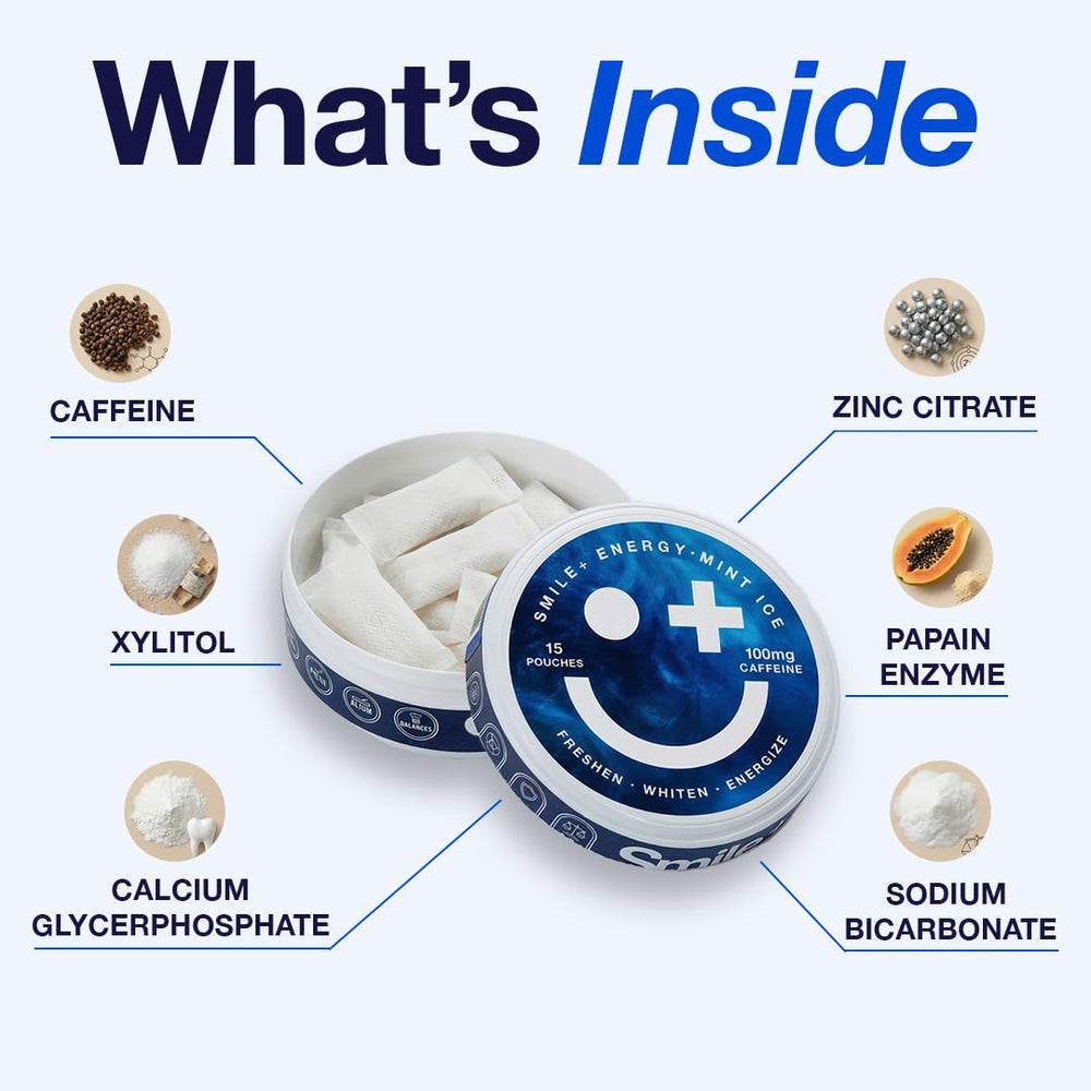 Smile+ detalle de etiqueta con ingredientes y beneficios para higiene oral