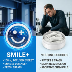 Contenido interior con 15 sobres Smile+ organizado en la lata para almacenamiento