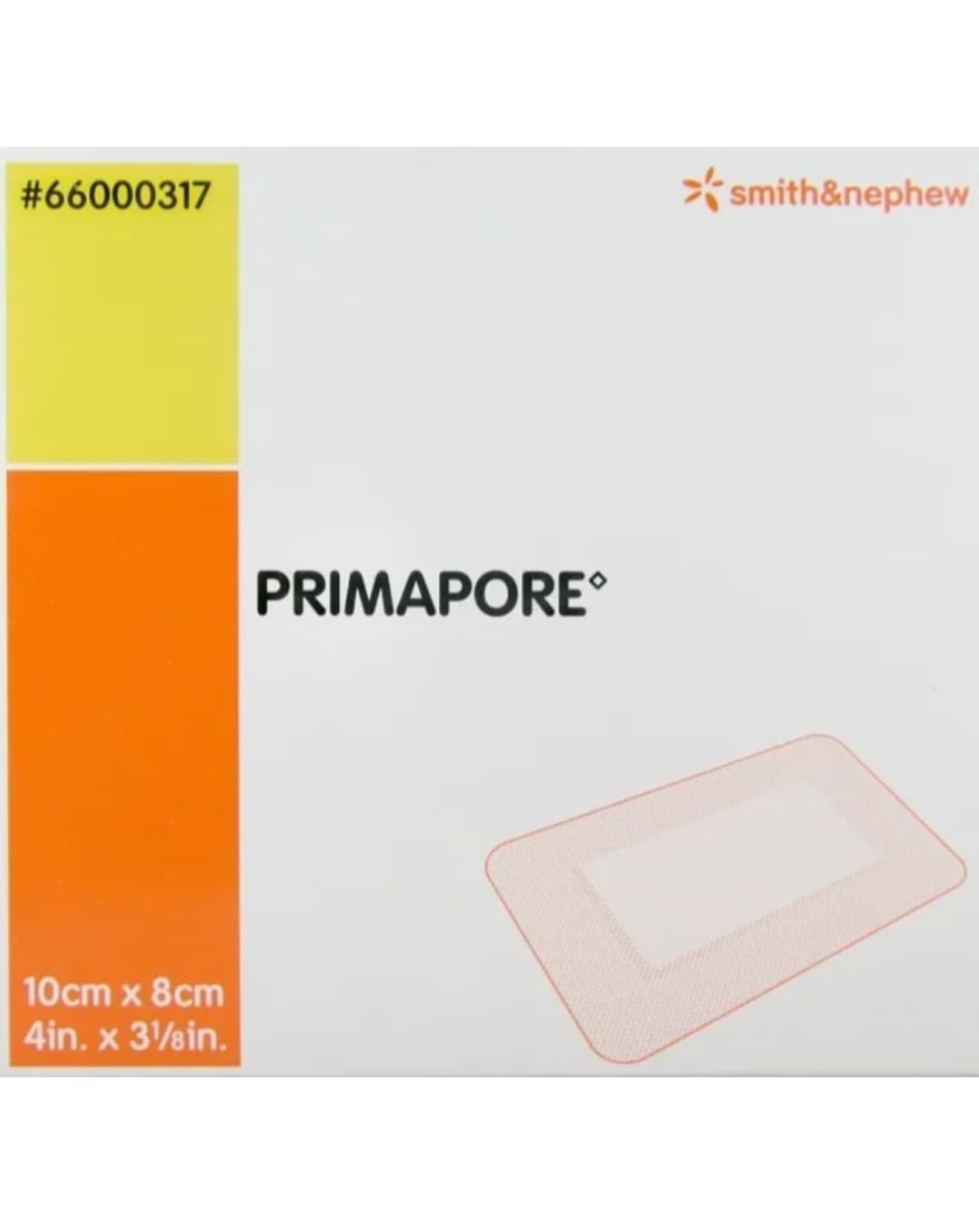 Smith & Nephew Primapore vista frontal caja y apósito mostrando tamaño y empaque