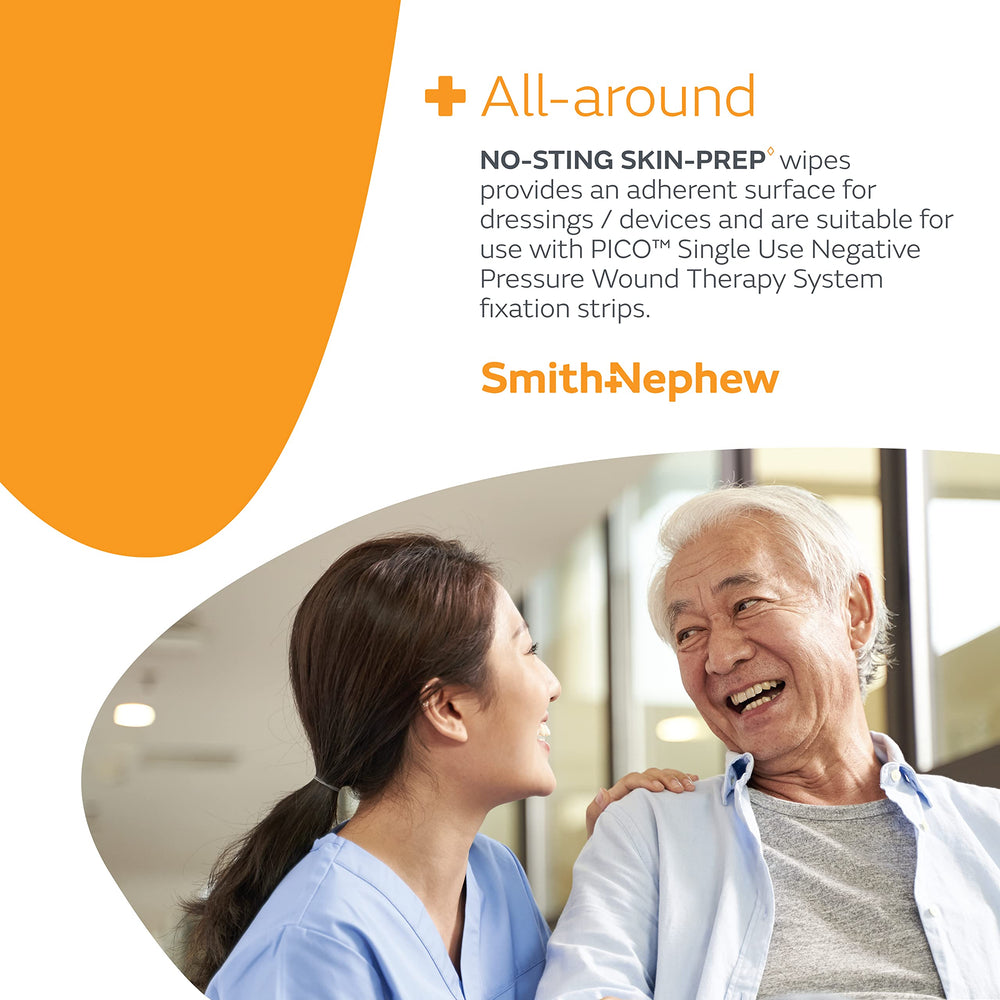 Smith & Nephew toallita junto a una moneda para comparar tamaño práctico