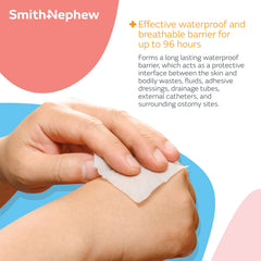 Smith & Nephew detalle de la película transparente en la piel, protección sin brillo