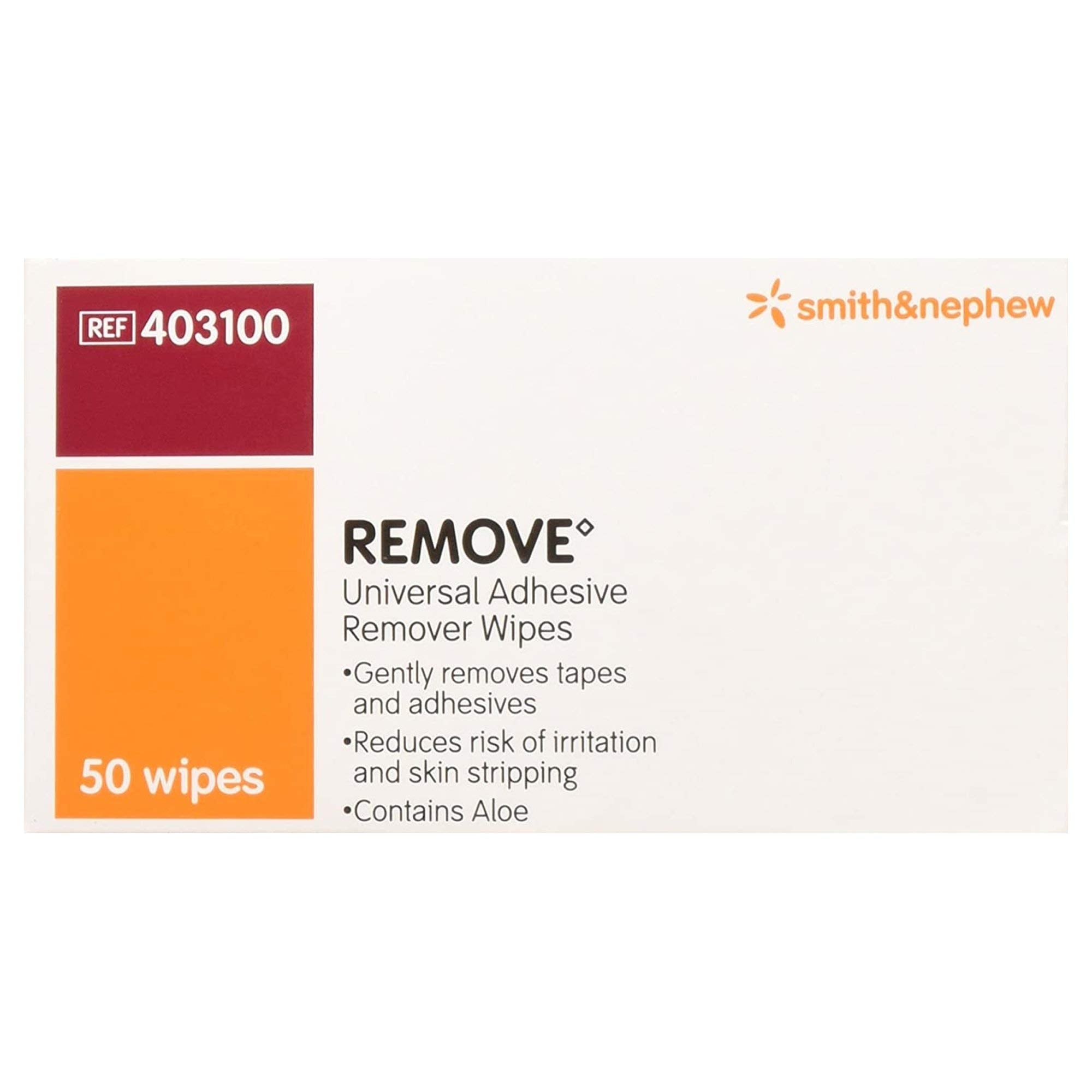 Toallita Smith & Nephew en uso retirando adhesivo, práctica y suave en piel sensible