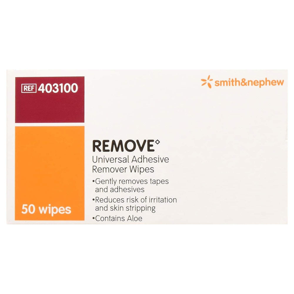 Toallita Smith & Nephew en uso retirando adhesivo, práctica y suave en piel sensible