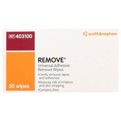 Toallita Smith & Nephew en uso retirando adhesivo, práctica y suave en piel sensible