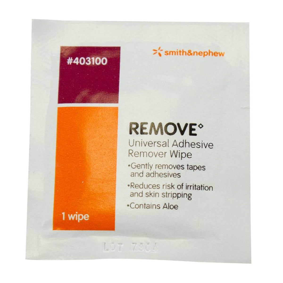 Smith & Nephew envase frontal de toallitas Remove Adhesive Remover que ofrece limpieza rápida