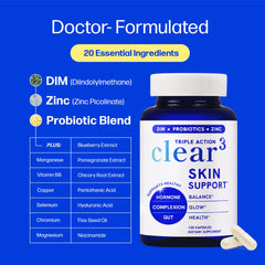 SMNutrition etiqueta de Clear Skin con ingredientes, aclara componentes clave