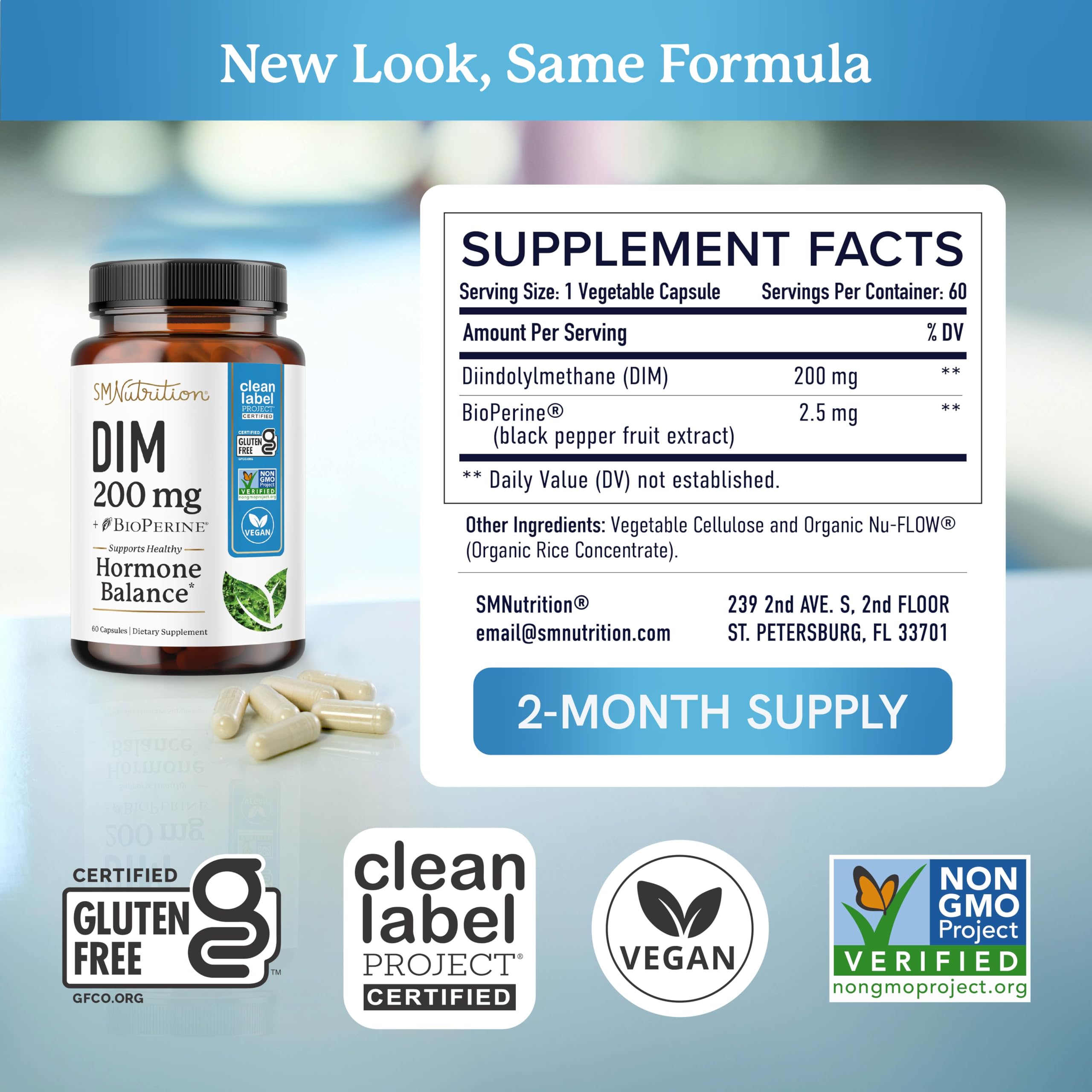 SMNutrition etiqueta de ingredientes destacando DIM y BioPerine