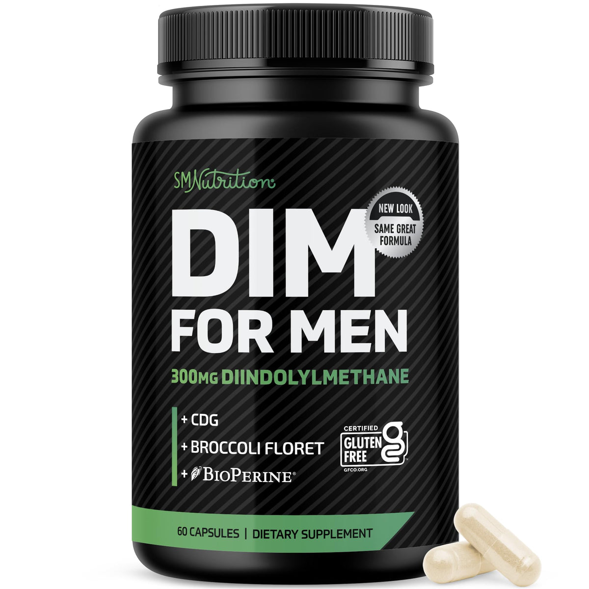 SMNutrition botella frontal mostrando DIM 300 mg y beneficios claros