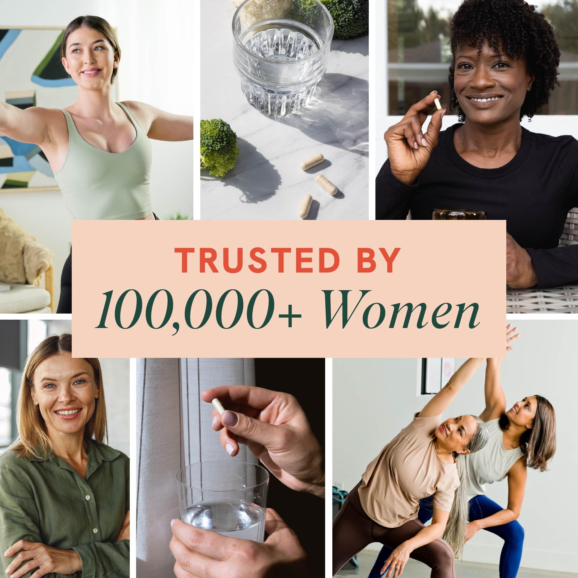 SMNutrition mujer activa tomando suplemento para apoyo hormonal diario