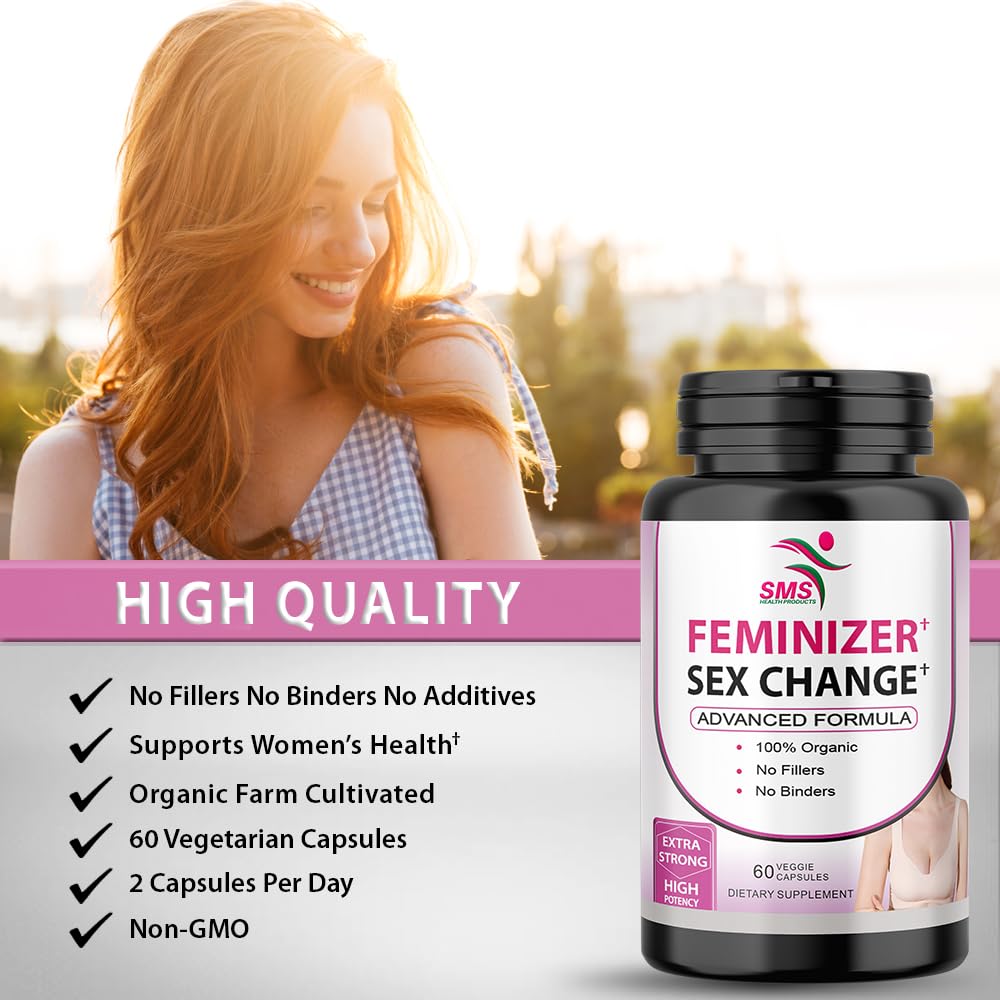 SMSHEALTHPRODUCTS.com cápsulas Feminizer en primer plano, fácil incorporación diaria