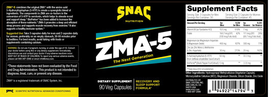 SNAC ZMA-5 cápsulas en primer plano, fácil ingestión y dosificación