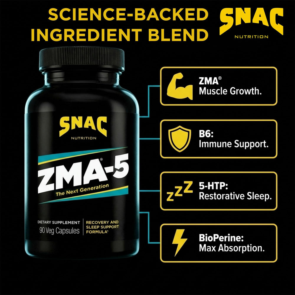 Envase SNAC ZMA-5 abierto con cápsulas esparcidas, fácil dosificación