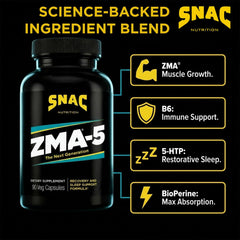 Envase SNAC ZMA-5 abierto con cápsulas esparcidas, fácil dosificación
