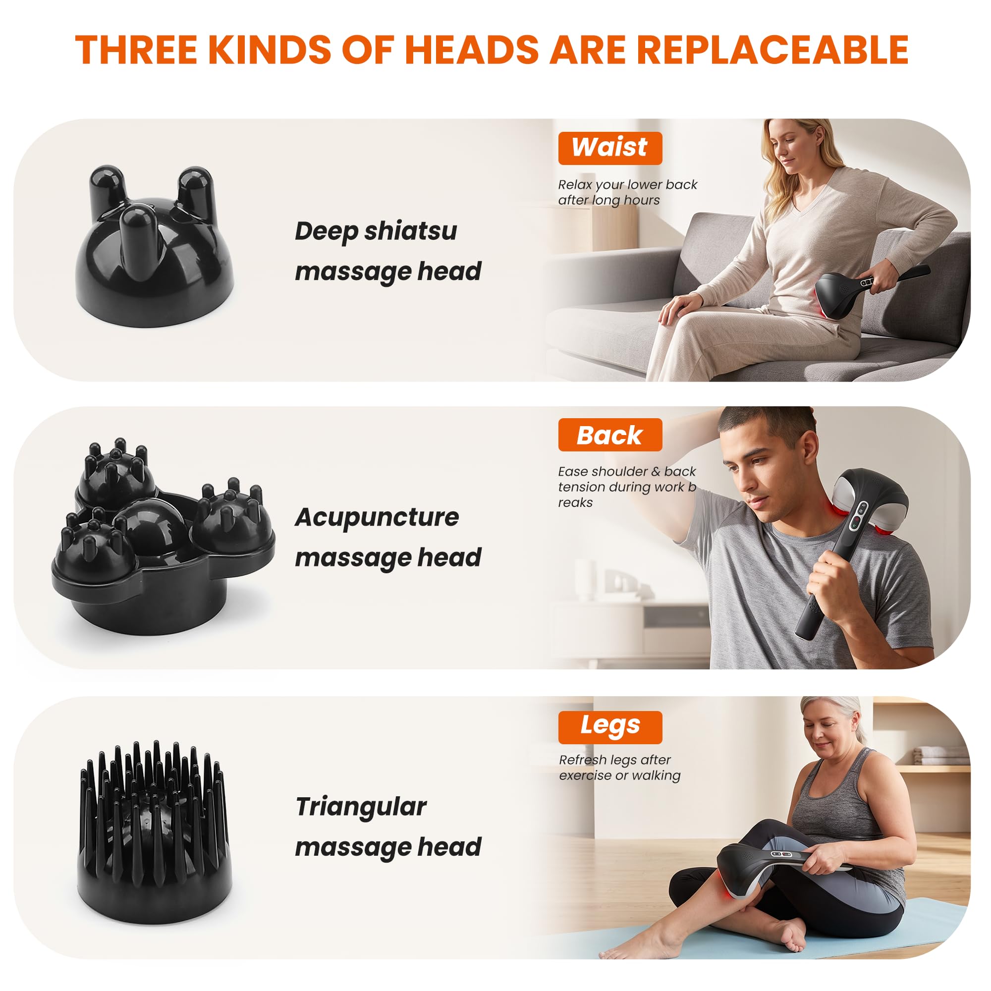 Snailax tres tipos de cabezales intercambiables para diferentes grupos musculares