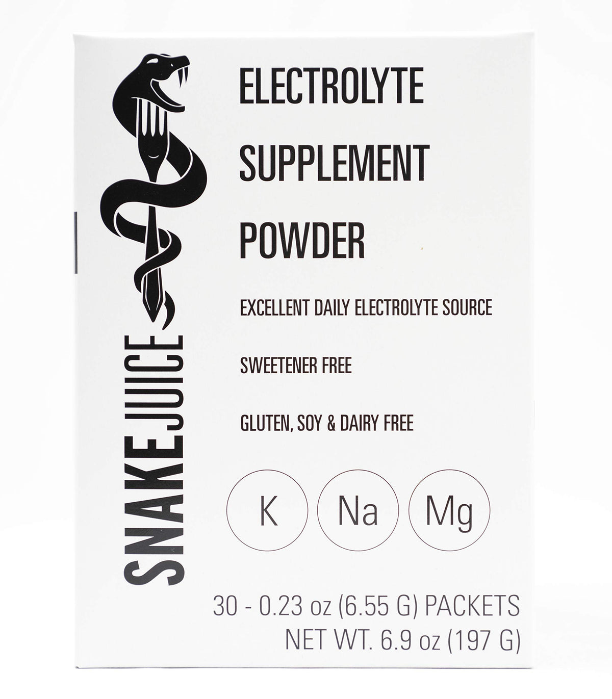 SNAKE Juice frente del paquete mostrando 30 stick packs y beneficios claros
