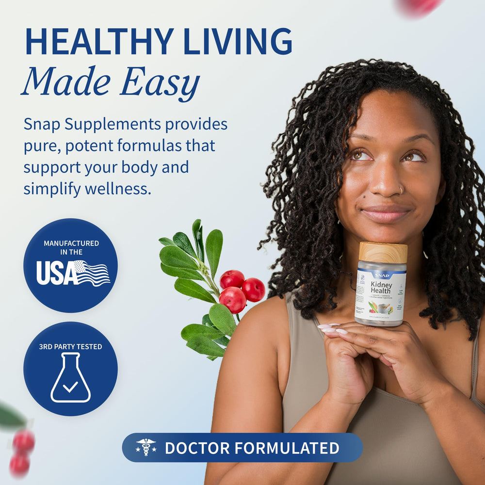 Snap Supplements frasco abierto con cápsulas mostrando cantidad por envase