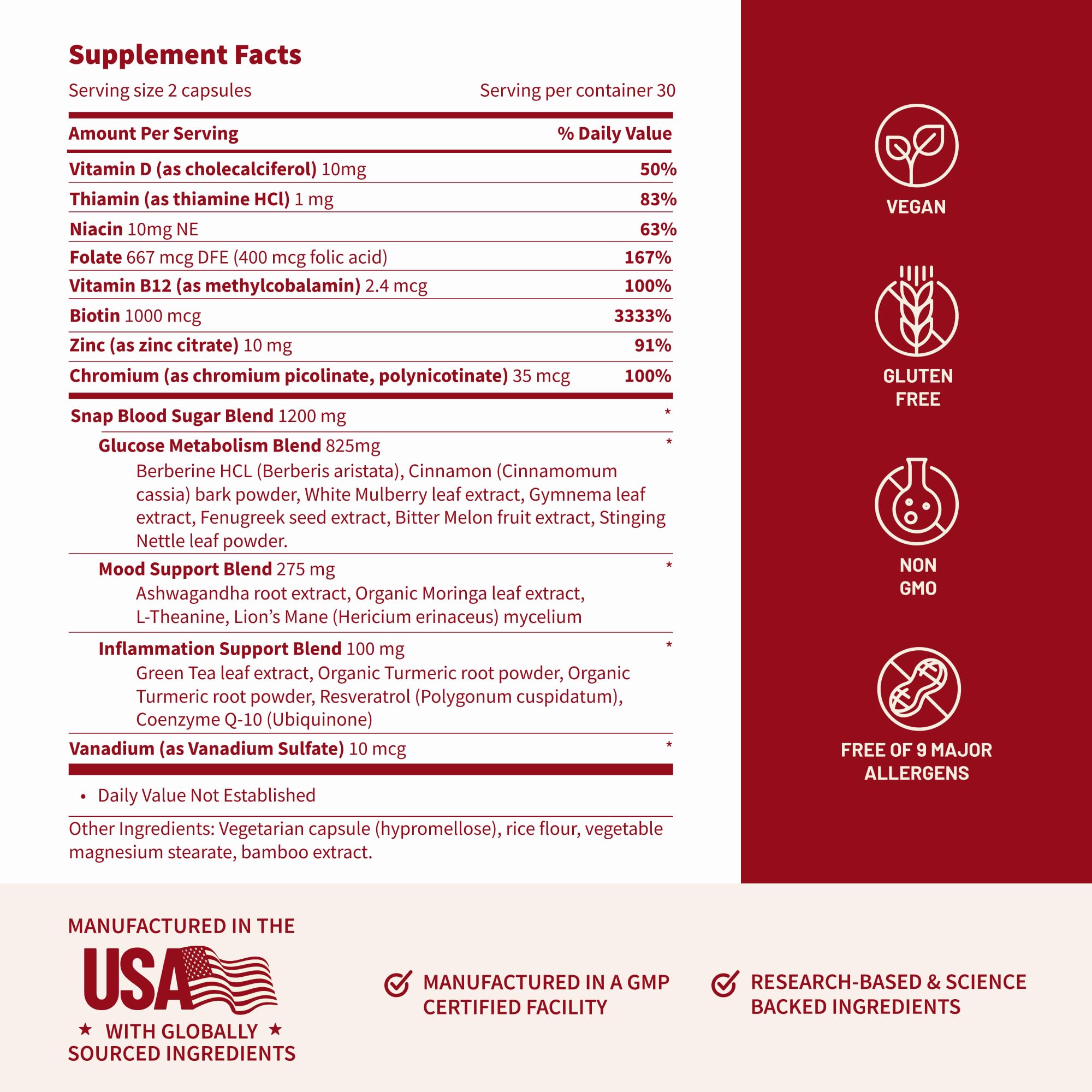 Snap Supplements sello GMP en caja, resalta control de calidad