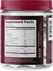 Detalle de la etiqueta Snap Supplements con ingredientes y garantías de pruebas externas