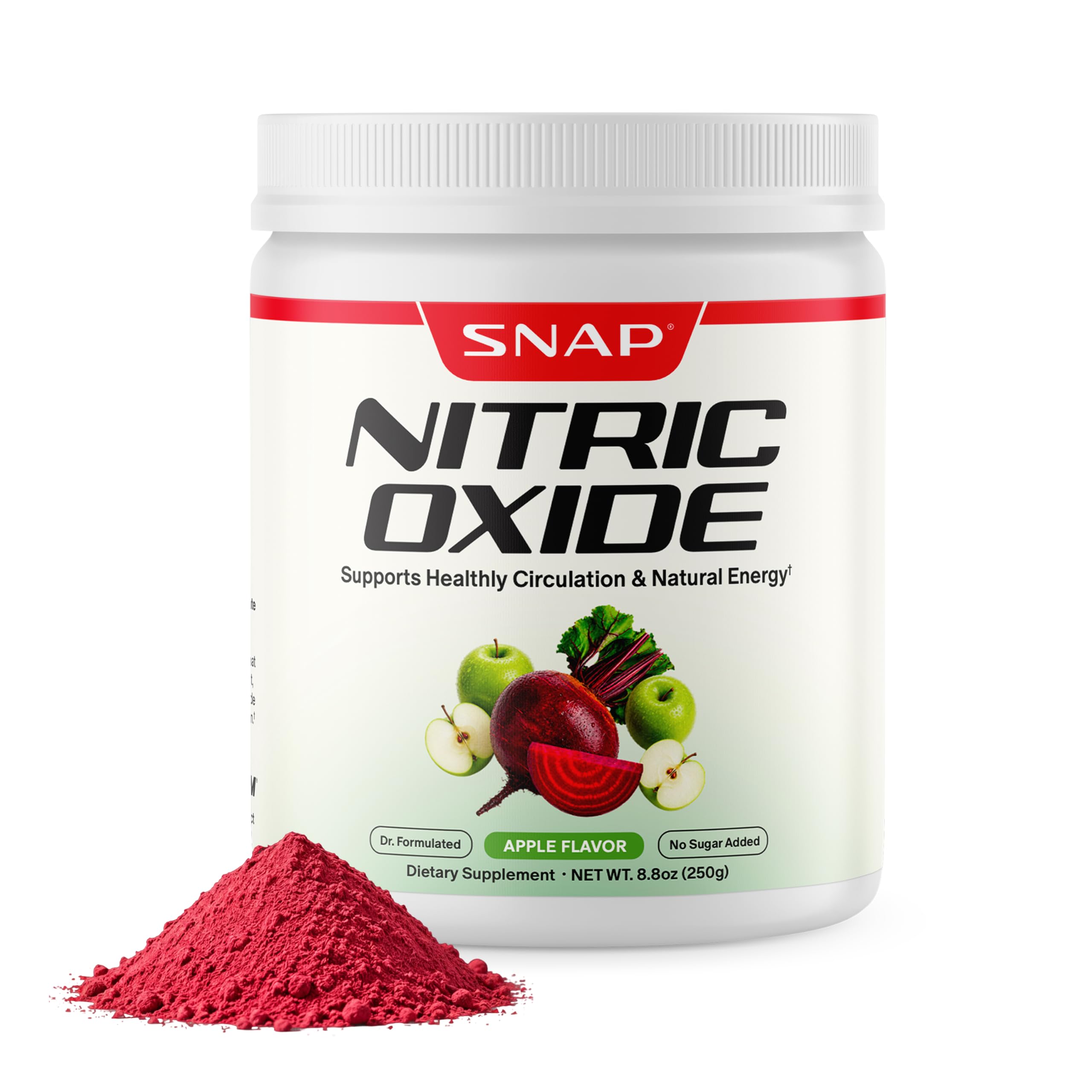 Snap Supplements frasco frontal mostrando etiqueta y 30 servicios, ideal para energía limpia