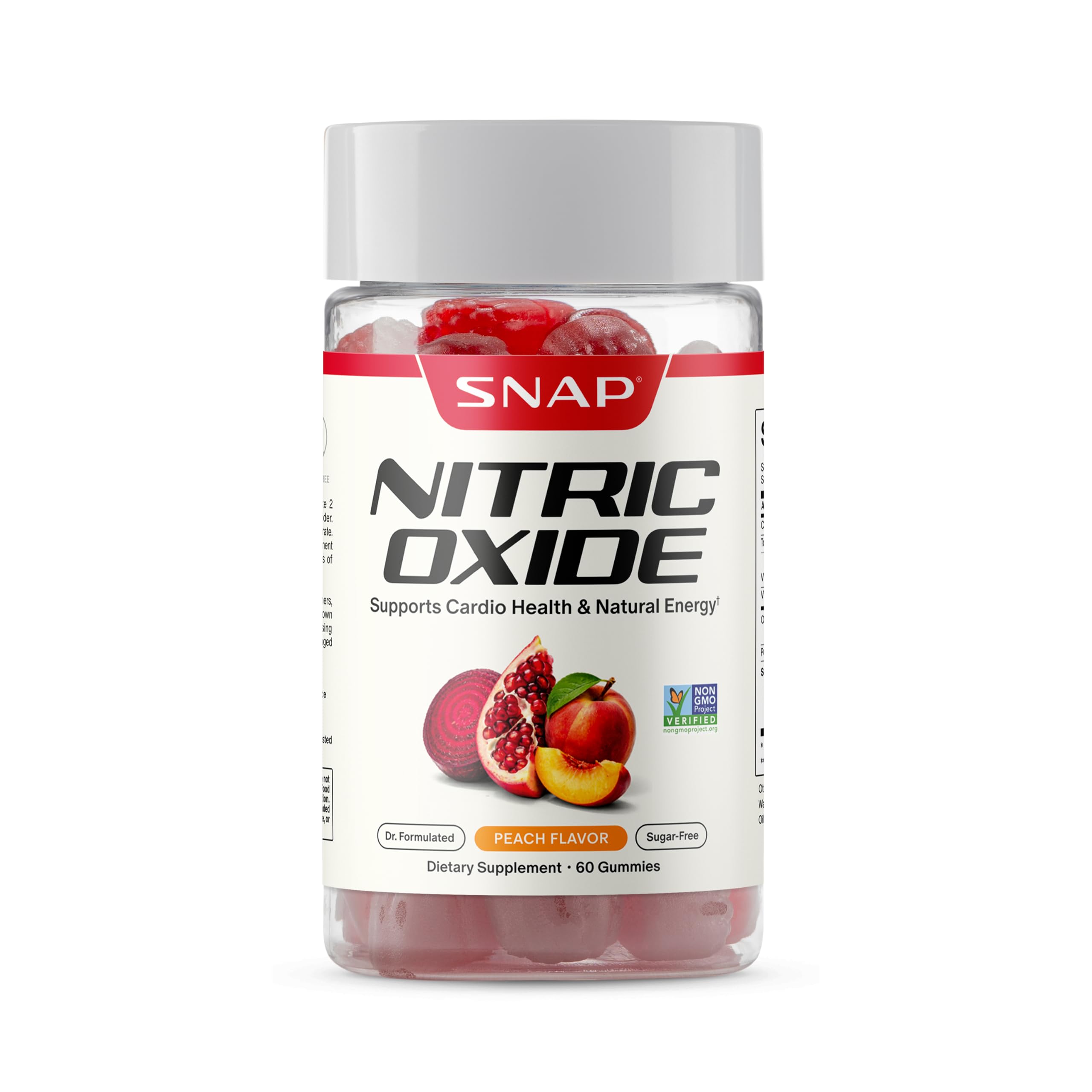Snap Supplements frasco frontal de gomitas de remolacha, presentación clara