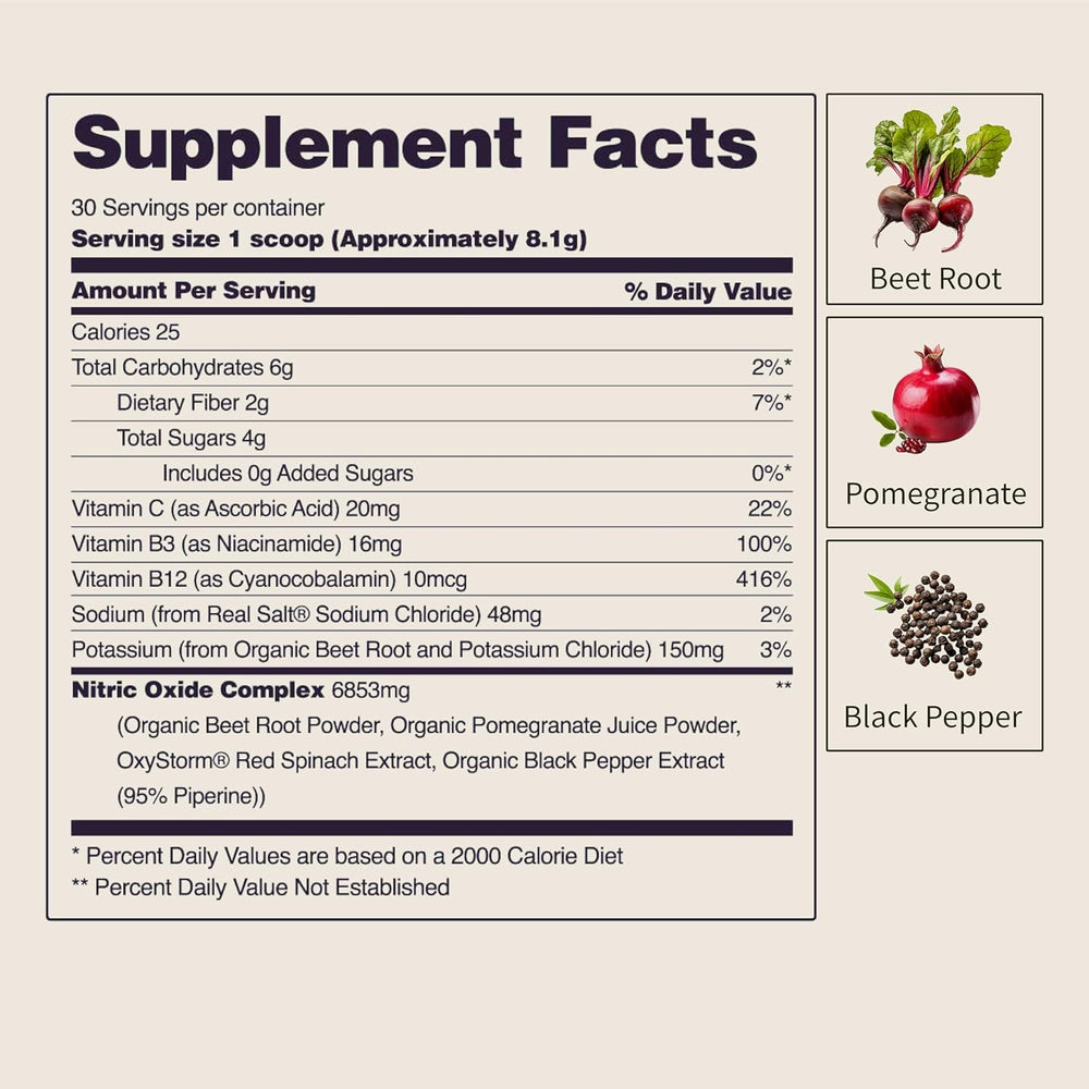 Bote abierto de Heart Beets de Snap Supplements que muestra la cantidad y presentación interior