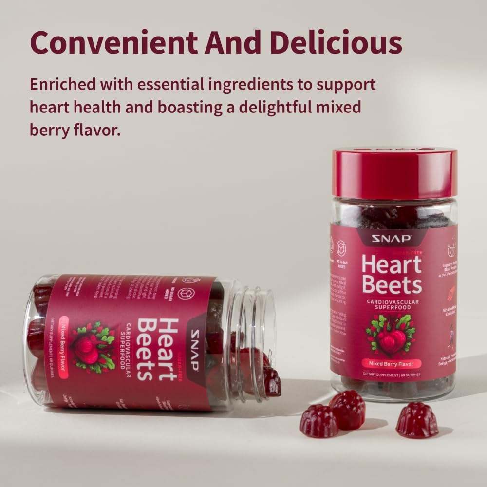 Envase abierto de Snap Supplements Heart Beets listo para uso diario y viaje