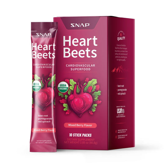 Snap Supplements frente del paquete mostrando diseño y cantidad, beneficio: portátil