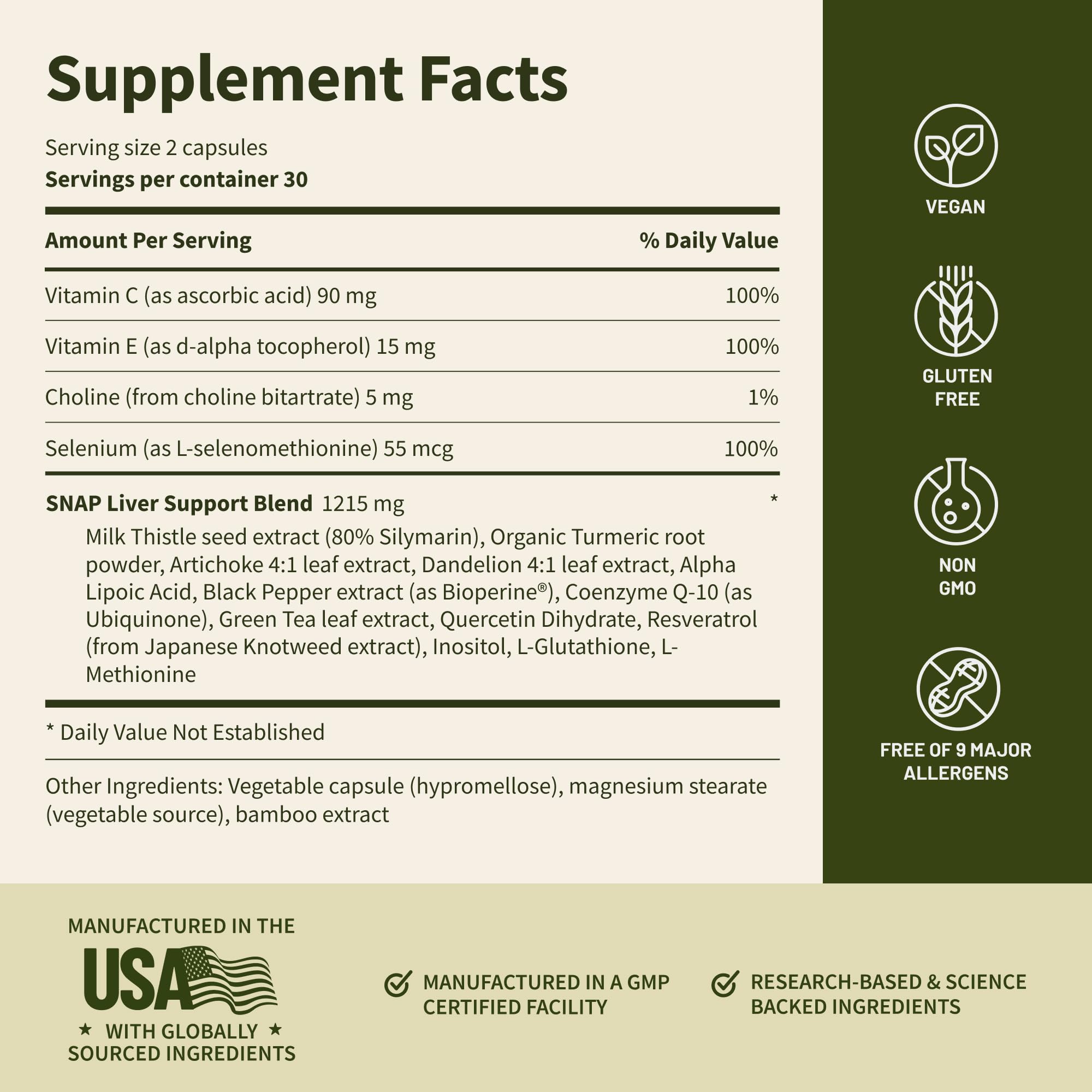 Snap Supplements ingredientes naturales orgánicos, evidencia de origen vegetal