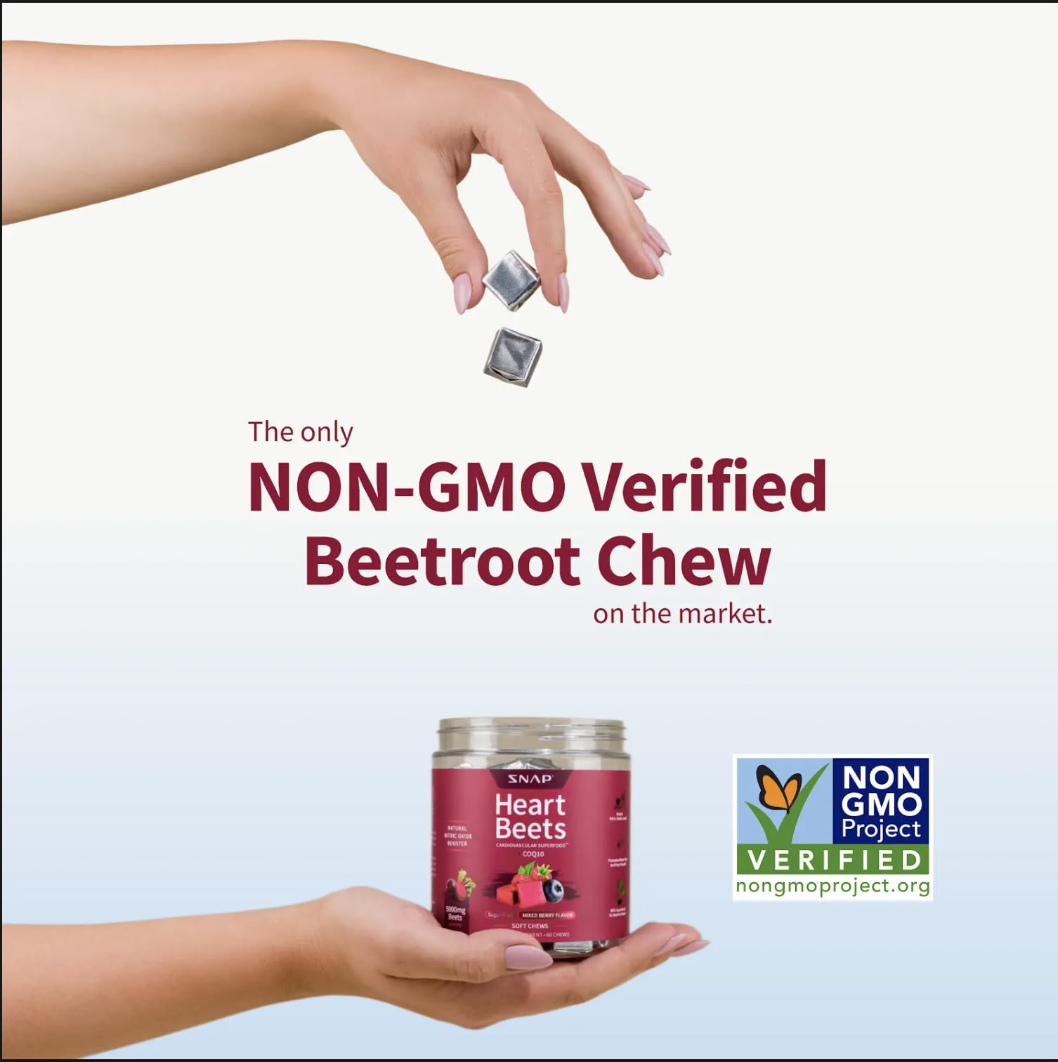 Ingrediente remolacha y frasco Snap Supplements con CoQ10 visible, apoyo nutritivo claro
