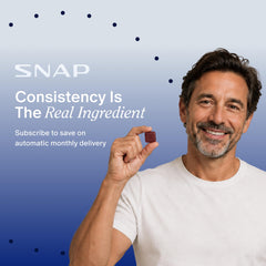 Masticables Snap Supplements con granada y bayas ilustrando sabor agradable