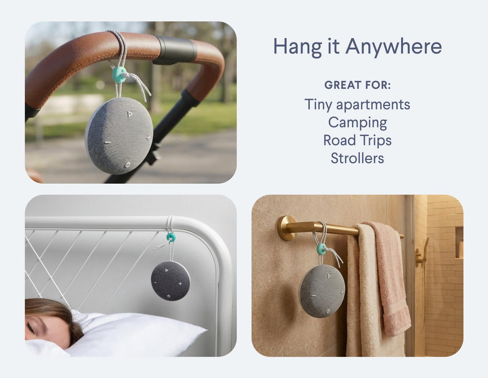 SNOOZ Go 2 junto a un teléfono para comparar tamaño, compacto y portátil