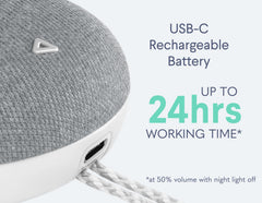 SNOOZ Go 2 en mesita de noche con luz suave, crea ambiente nocturno relajante
