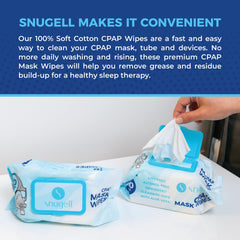 Tubing CPAP limpio tras uso de toallitas Snugell para mejor mantenimiento