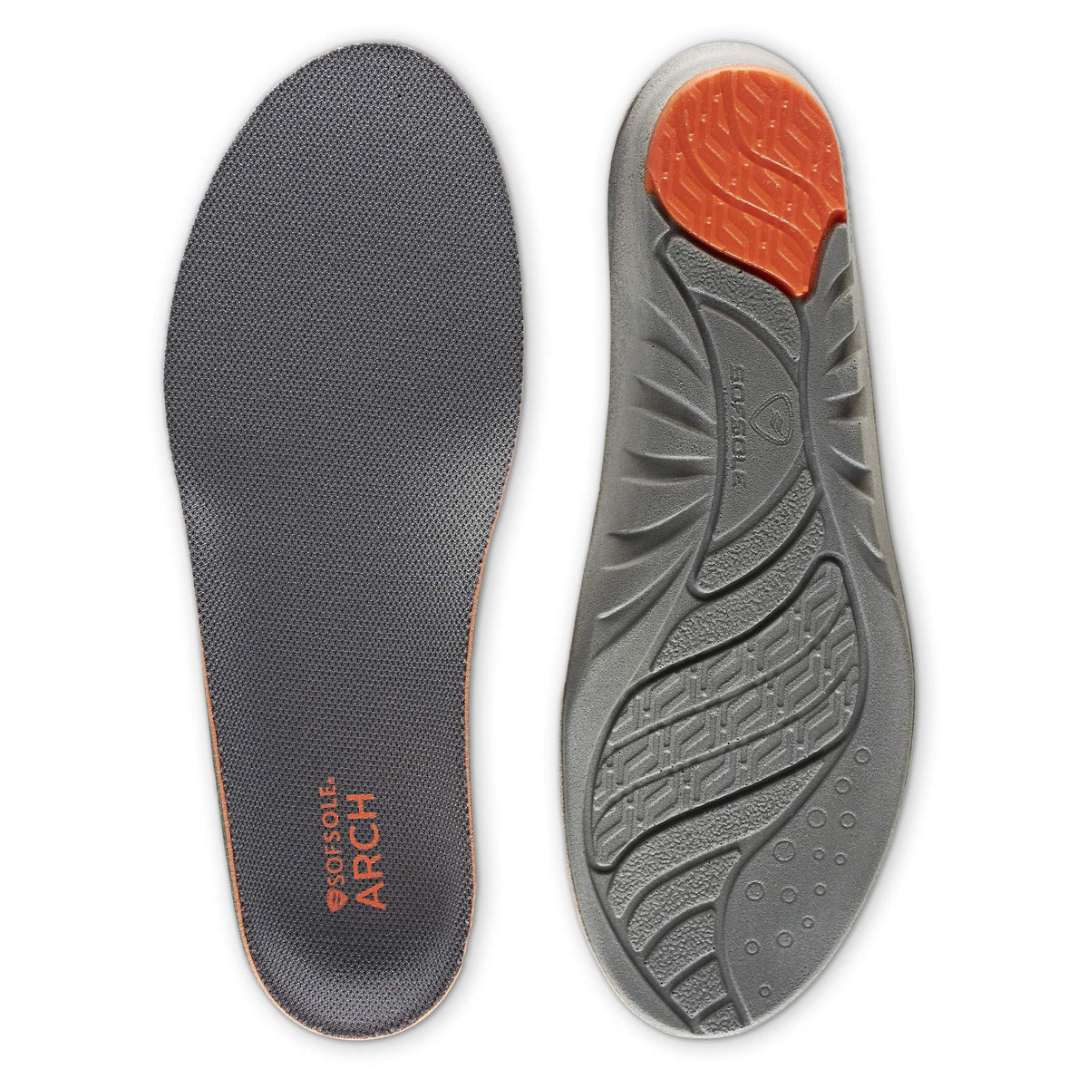 Sof Sole Arch frontal del empaque mostrando plantillas y beneficio de soporte