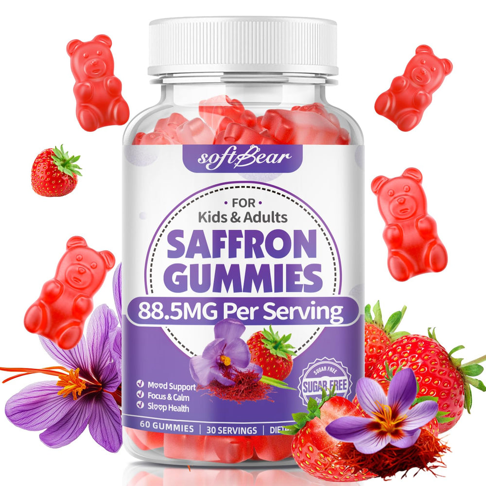 softbear envase frontal de gominolas sabor fresa, diseño claro y beneficios visibles