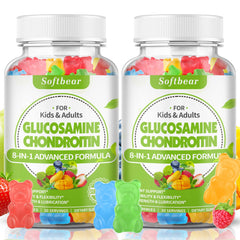 Softbear gomitas-glucosamina-condroitina-msm en envase, apoyo a articulaciones y flexibilidad.
