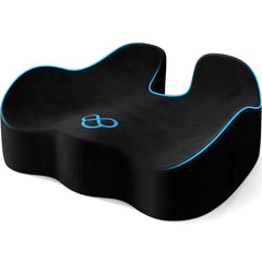 SofterCharm cojín de asiento frontal mostrando forma en U y acabado negro, confort inmediato