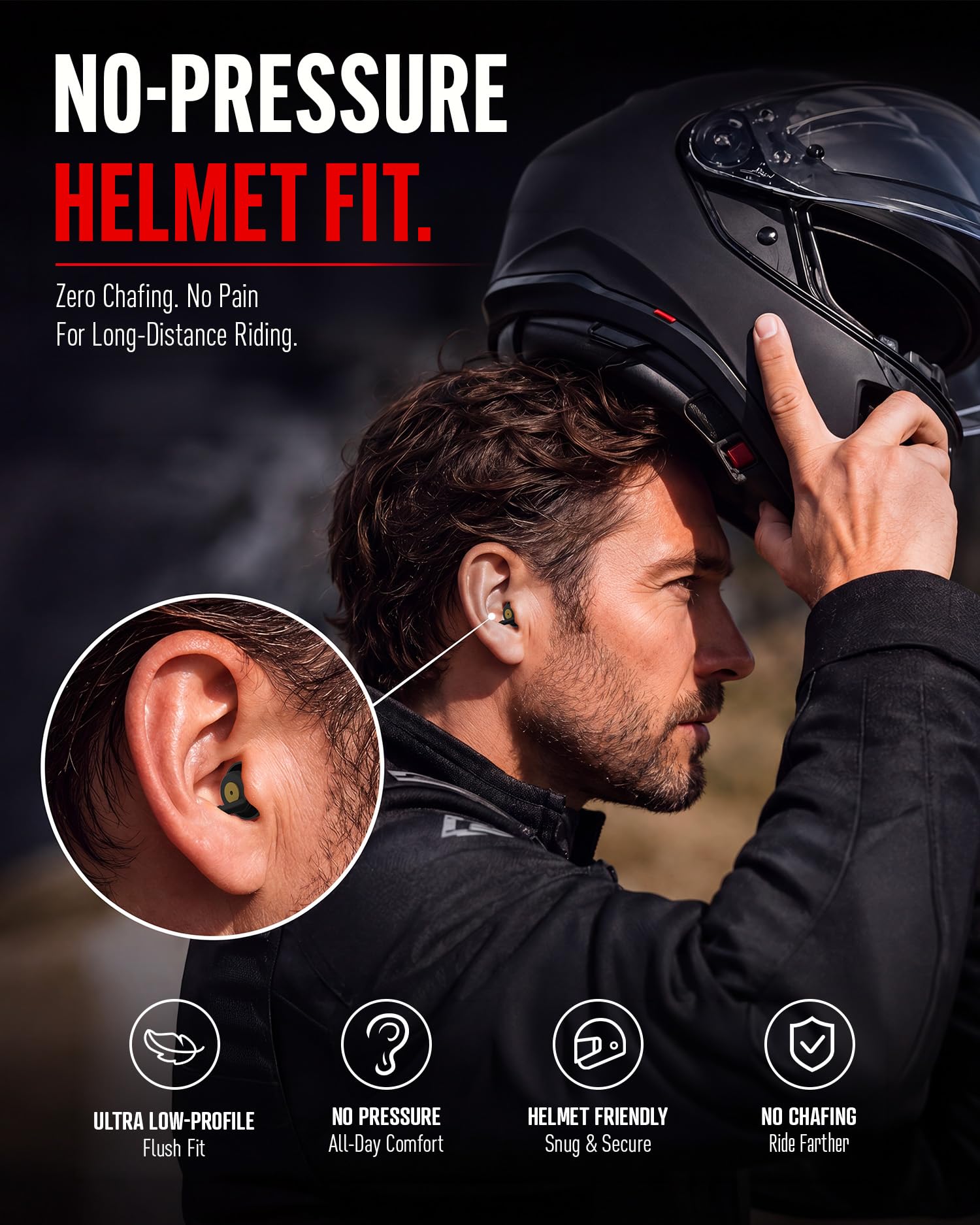 Softvox tapones dentro de casco demostrando ajuste seguro