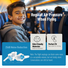 softvox niño usando tapones en avión para alivio de presión