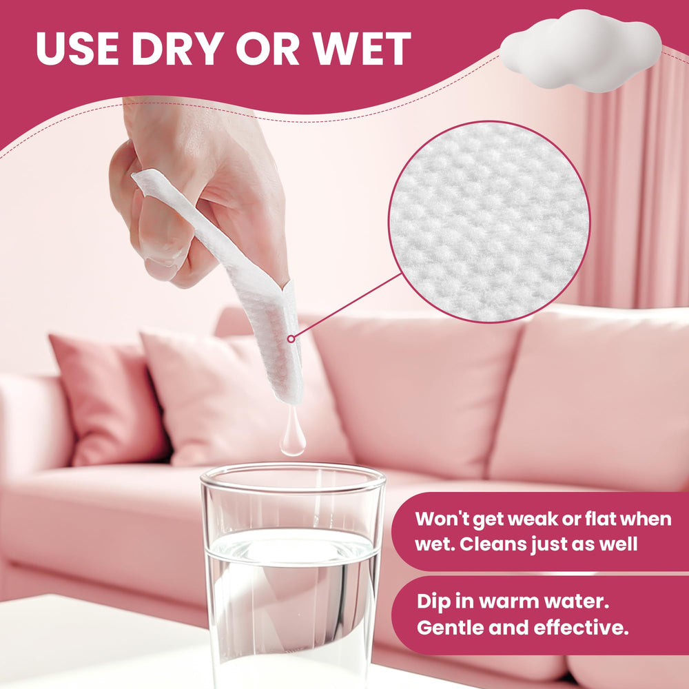 SOFYFINE detalle del tejido spunlace sin pelusas, suave para encías