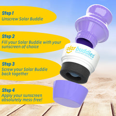 Familia usando Solar Buddies en la playa aplicación rápida y sin desorden